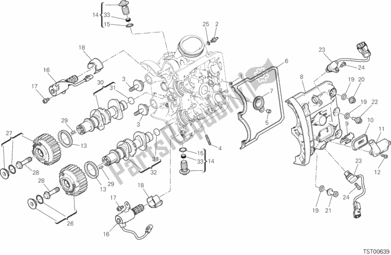 All parts for the Horizontal Head Timing System of the Ducati Multistrada 1260 ABS Brasil 2019